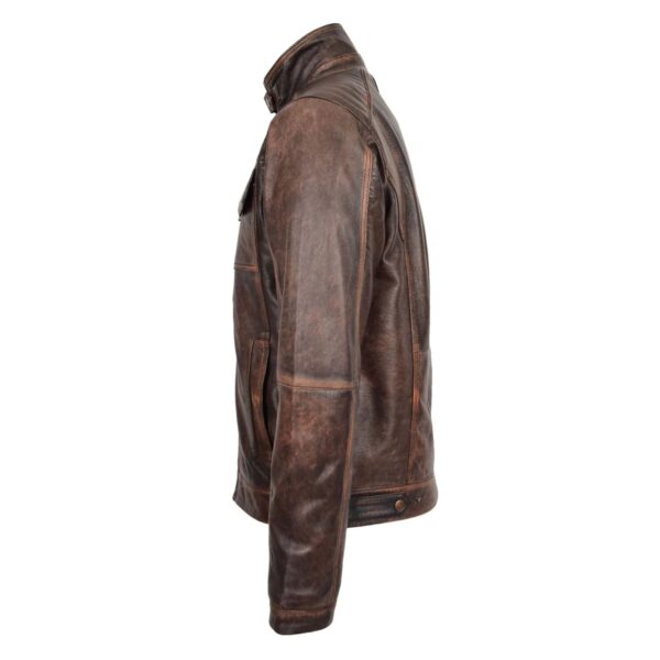 WeeBroz Men's Vintage Brown Leather Biker Jacket Urban Biker Style - Image 5