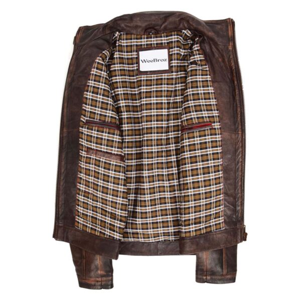 WeeBroz Men's Vintage Brown Leather Biker Jacket Urban Biker Style - Image 6