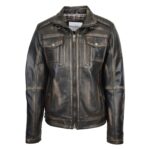 WeeBroz Men's Vintage Black Leather Biker Jacket Urban Biker Style