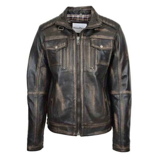 WeeBroz Men's Vintage Black Leather Biker Jacket Urban Biker Style - Image 1