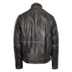 WeeBroz Men's Vintage Black Leather Biker Jacket Urban Biker Style - Image 2