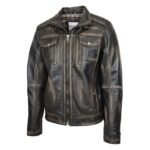 WeeBroz Men's Vintage Black Leather Biker Jacket Urban Biker Style - Image 3