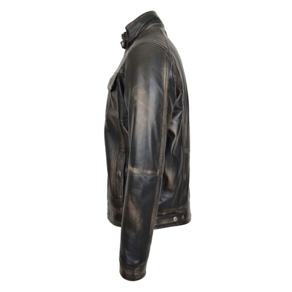 WeeBroz Men's Vintage Black Leather Biker Jacket Urban Biker Style - Image 4