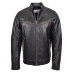WeeBroz Men's Brown Leather Biker Jacket Vintage Biker Style