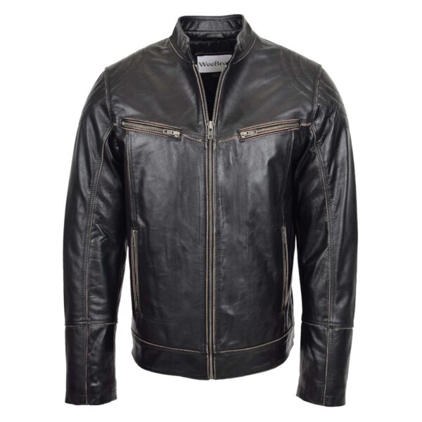 WeeBroz Men's Brown Leather Biker Jacket Vintage Biker Style - Image 1