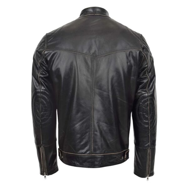 WeeBroz Men's Brown Leather Biker Jacket Vintage Biker Style - Image 2