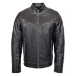 WeeBroz Men's Brown Leather Biker Jacket Vintage Biker Style - Image 3