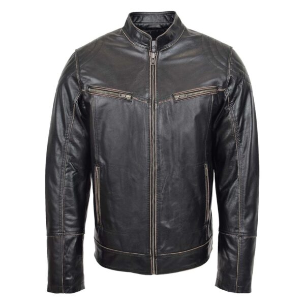 WeeBroz Men's Brown Leather Biker Jacket Vintage Biker Style - Image 3