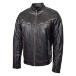 WeeBroz Men's Brown Leather Biker Jacket Vintage Biker Style - Image 4