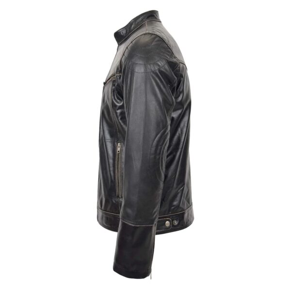 WeeBroz Men's Brown Leather Biker Jacket Vintage Biker Style - Image 5