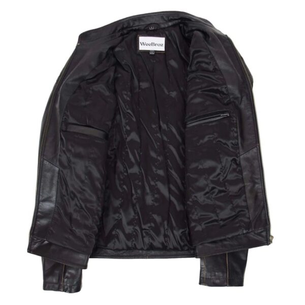 WeeBroz Men's Brown Leather Biker Jacket Vintage Biker Style - Image 6