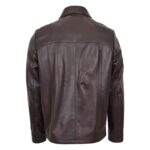 WeeBroz Men's Brown Leather Biker Jacket Zip Box Harrington Style - Image 2