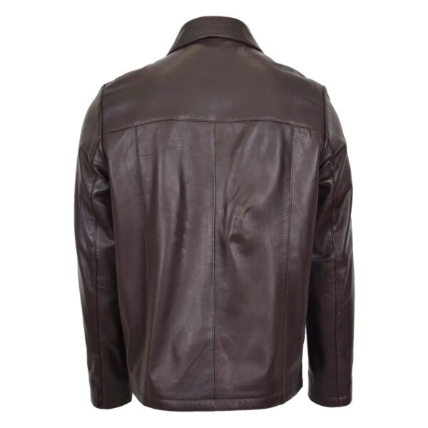 WeeBroz Men's Brown Leather Biker Jacket Zip Box Harrington Style - Image 2