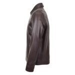 WeeBroz Men's Brown Leather Biker Jacket Zip Box Harrington Style - Image 4