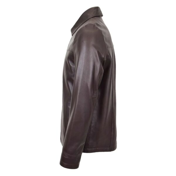 WeeBroz Men's Brown Leather Biker Jacket Zip Box Harrington Style - Image 4