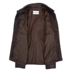 WeeBroz Men's Brown Leather Biker Jacket Zip Box Harrington Style - Image 5