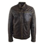 WeeBroz Men's Antique Brown Leather Biker Jacket Vintage Biker Style
