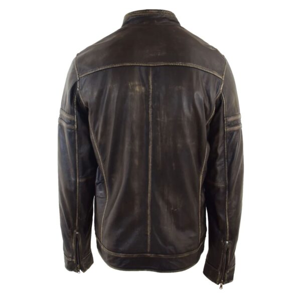 WeeBroz Men's Antique Brown Leather Biker Jacket Vintage Biker Style - Image 2