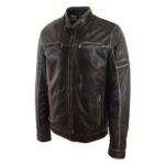 WeeBroz Men's Antique Brown Leather Biker Jacket Vintage Biker Style - Image 3