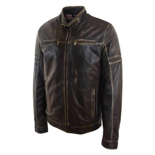 WeeBroz Men's Antique Brown Leather Biker Jacket Vintage Biker Style - Image 3