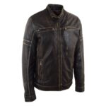 WeeBroz Men's Antique Brown Leather Biker Jacket Vintage Biker Style - Image 4