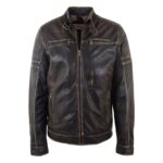 WeeBroz Men's Antique Brown Leather Biker Jacket Vintage Biker Style - Image 5