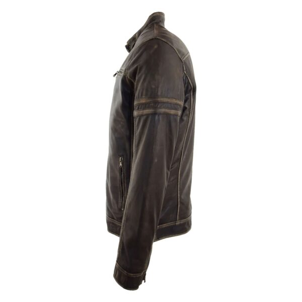 WeeBroz Men's Antique Brown Leather Biker Jacket Vintage Biker Style - Image 6