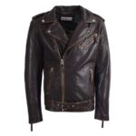 WeeBroz Men's Vintage Brown Leather Biker Jacket Brando Biker Style