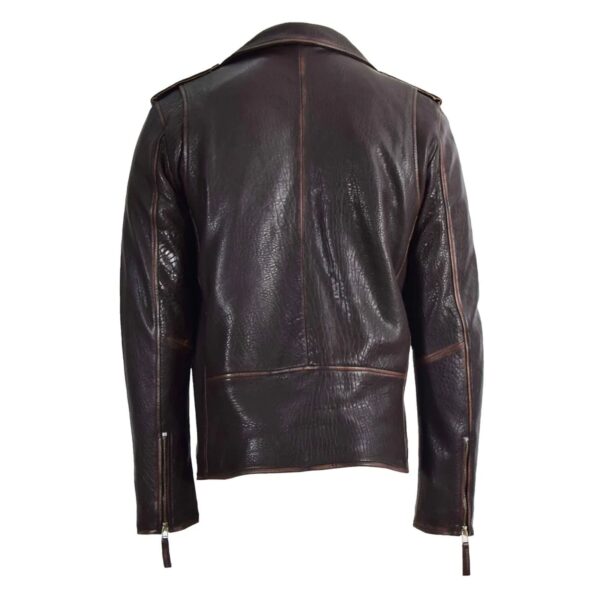 WeeBroz Men's Vintage Brown Leather Biker Jacket Brando Biker Style - Image 2