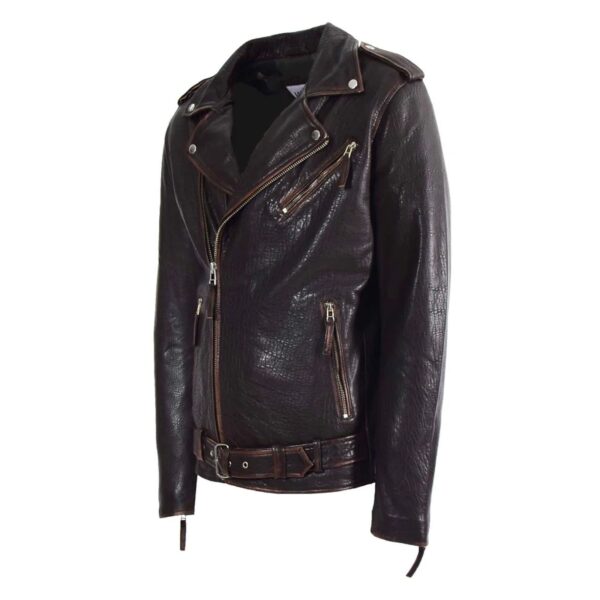 WeeBroz Men's Vintage Brown Leather Biker Jacket Brando Biker Style - Image 3