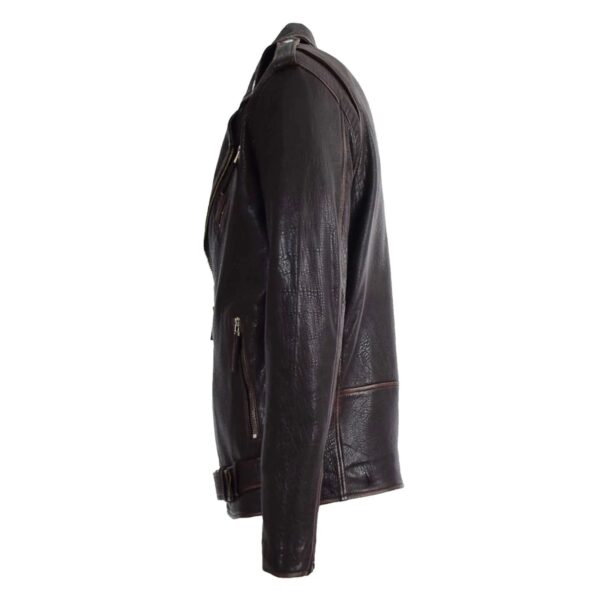 WeeBroz Men's Vintage Brown Leather Biker Jacket Brando Biker Style - Image 4