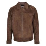 WeeBroz Men's Brown Leather Biker Jacket Suede Casual Harrington Style - Image 3