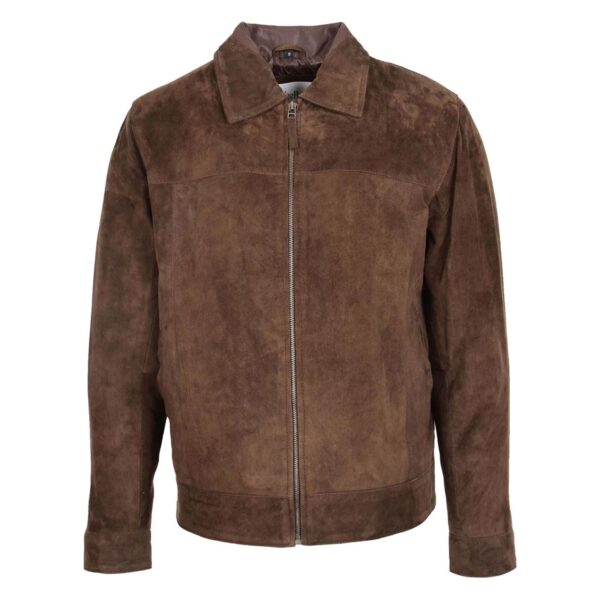WeeBroz Men's Brown Leather Biker Jacket Suede Casual Harrington Style - Image 3
