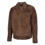 WeeBroz Men's Brown Leather Biker Jacket Suede Casual Harrington Style - Image 4