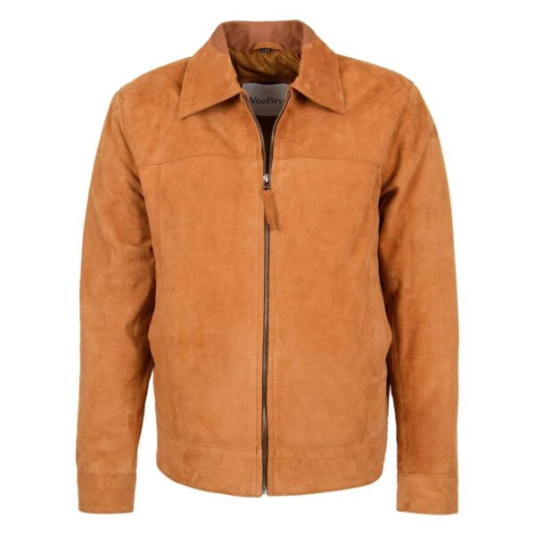 WeeBroz Men's Tan Leather Biker Jacket Suede Casual Harrington Style - Image 1