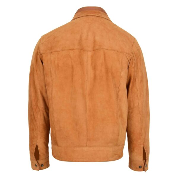 WeeBroz Men's Tan Leather Biker Jacket Suede Casual Harrington Style - Image 2
