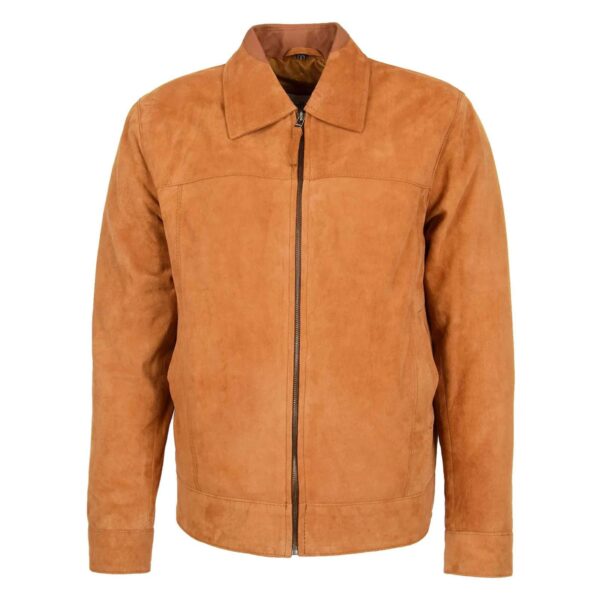 WeeBroz Men's Tan Leather Biker Jacket Suede Casual Harrington Style - Image 3