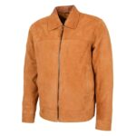 WeeBroz Men's Tan Leather Biker Jacket Suede Casual Harrington Style - Image 4