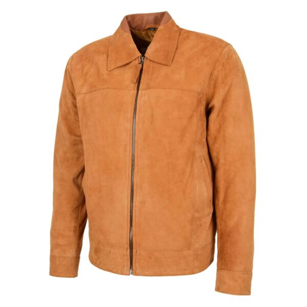 WeeBroz Men's Tan Leather Biker Jacket Suede Casual Harrington Style - Image 4
