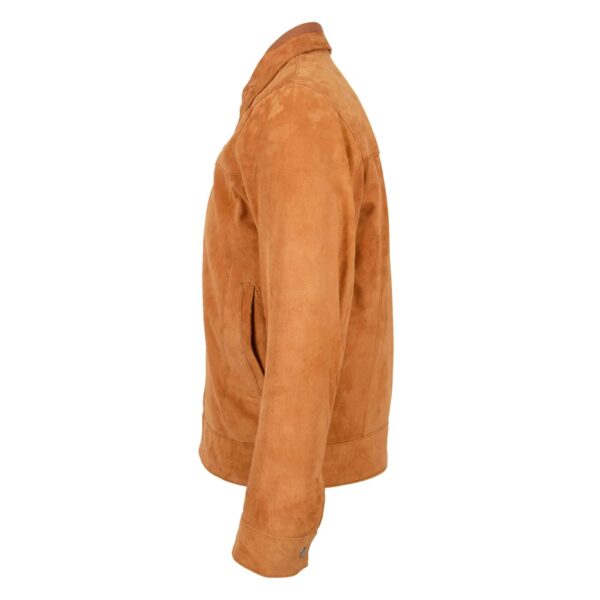 WeeBroz Men's Tan Leather Biker Jacket Suede Casual Harrington Style - Image 5