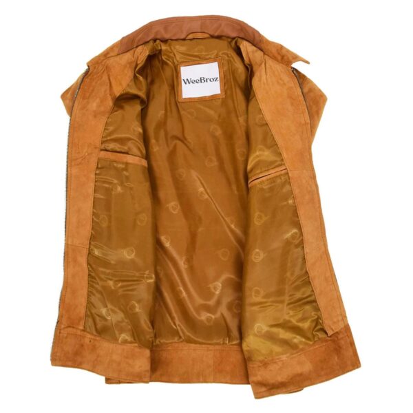 WeeBroz Men's Tan Leather Biker Jacket Suede Casual Harrington Style - Image 6