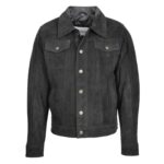 WeeBroz Men's Black Leather Biker Jacket Suede Trucker Harrington Style