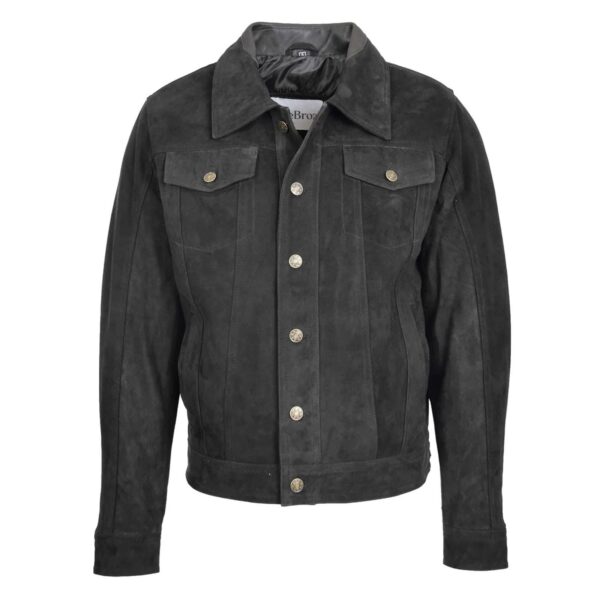 WeeBroz Men's Black Leather Biker Jacket Suede Trucker Harrington Style - Image 1