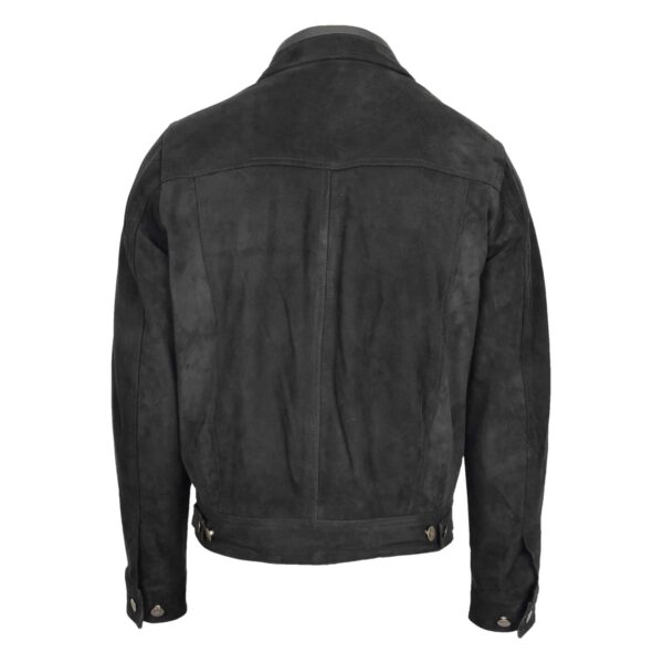 WeeBroz Men's Black Leather Biker Jacket Suede Trucker Harrington Style - Image 2