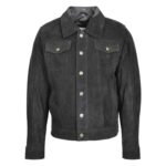 WeeBroz Men's Black Leather Biker Jacket Suede Trucker Harrington Style - Image 3