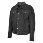 WeeBroz Men's Black Leather Biker Jacket Suede Trucker Harrington Style - Image 4