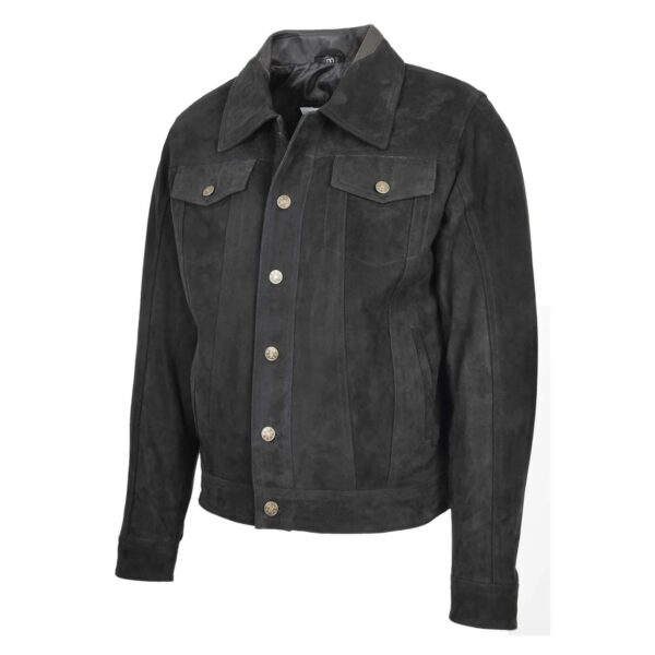 WeeBroz Men's Black Leather Biker Jacket Suede Trucker Harrington Style - Image 4