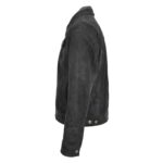 WeeBroz Men's Black Leather Biker Jacket Suede Trucker Harrington Style - Image 5