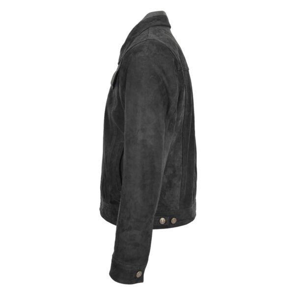 WeeBroz Men's Black Leather Biker Jacket Suede Trucker Harrington Style - Image 5