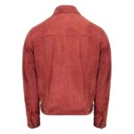 WeeBroz Men's Burgundy Leather Biker Jacket Suede Trucker Harrington Style - Image 2